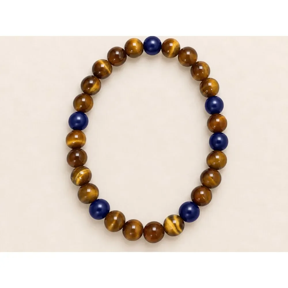 Natural Tigers Eye Lapis Lazuli Gemstone Stretch Bead Bracelet Unisex 8mm